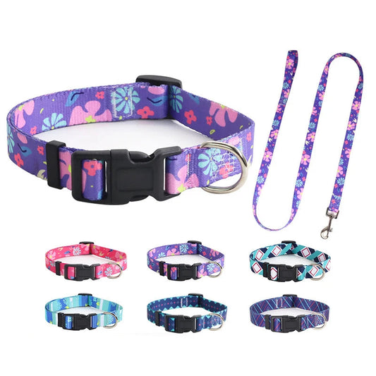 Soft durable nylon adjustable Dog collars and leashes